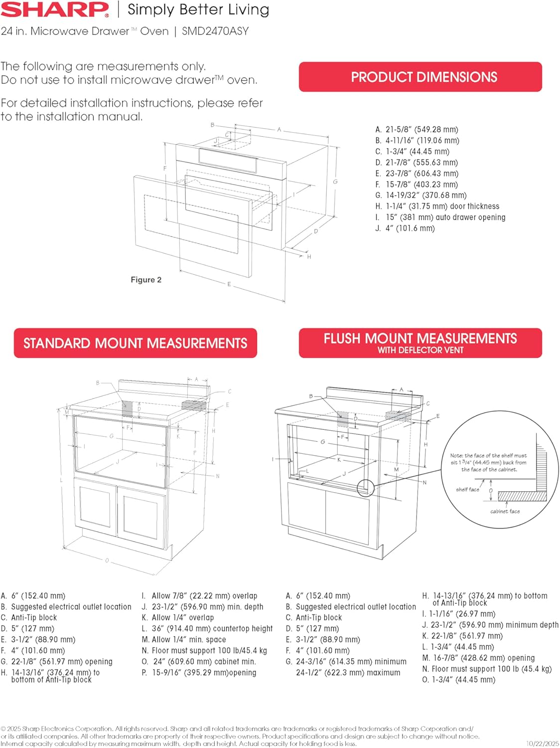 SHARP SMD2470ASY Microwave Drawer Oven, 24-inch, 1.2 Cubic Feet, 950 Watt, Concealed Control Panel with Digital LCD Display, Stainless Steel
