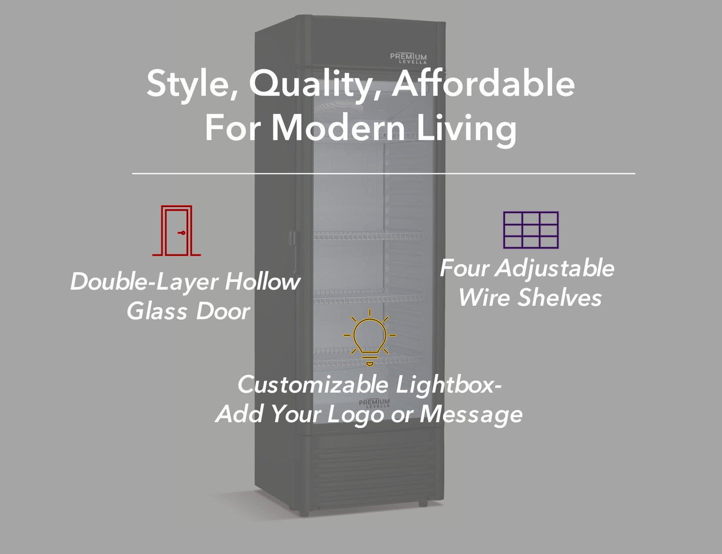 PremiumLevella PRF90DX Glass Door Display Refrigerator Commercial Beverage Cooler Merchandiser With Customizable Lightbox