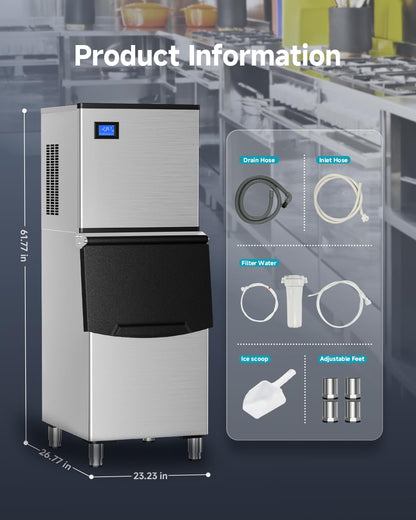 EUHOMY Commercial Ice Maker Machine, Industrial Ice Machine, 250Lbs Storage, Ice Ready in 11-20min, Stainless Steel Ice Maker for Bar/Cafe/Restaurant/Business