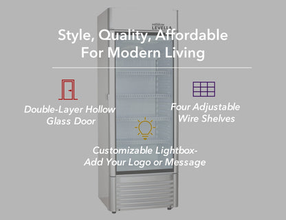 PremiumLevella PRF90DX Glass Door Display Refrigerator Commercial Beverage Cooler Merchandiser With Customizable Lightbox