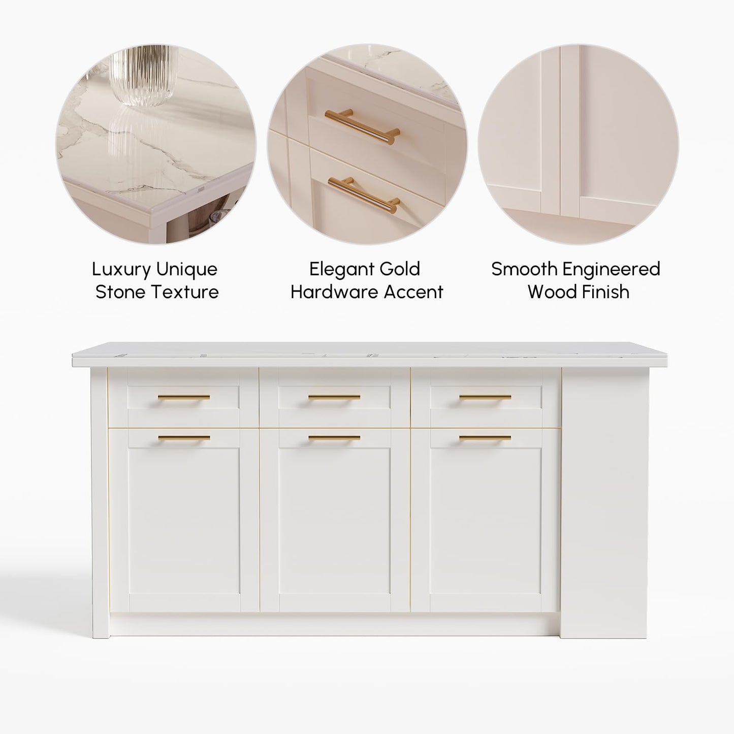 homary 71" White Kitchen Island with Storage Large Kitchen Cabinet with Drawers & Sintered Stone Top Island Table for Dining Room