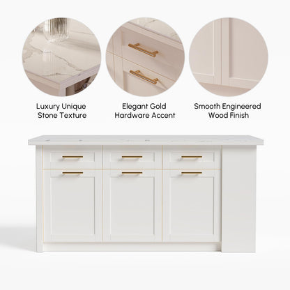 homary 71" White Kitchen Island with Storage Large Kitchen Cabinet with Drawers & Sintered Stone Top Island Table for Dining Room