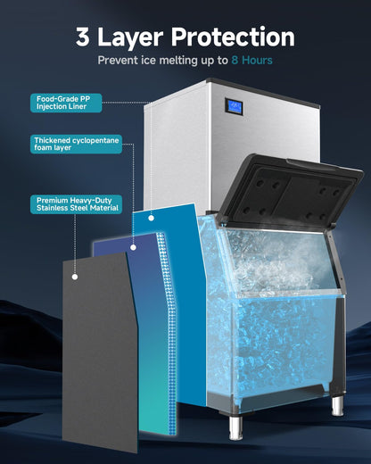 EUHOMY Commercial Ice Maker Machine, Industrial Ice Machine, 250Lbs Storage, Ice Ready in 11-20min, Stainless Steel Ice Maker for Bar/Cafe/Restaurant/Business