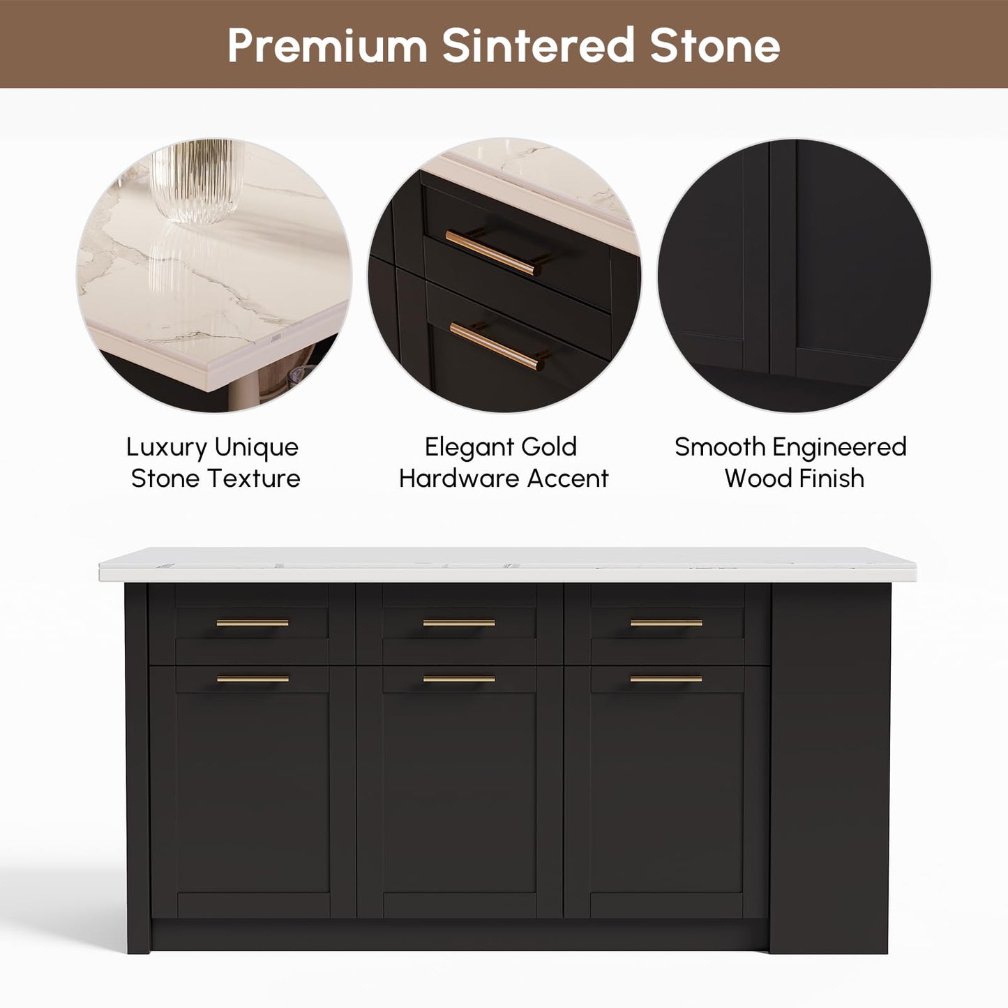 homary 71" White Kitchen Island with Storage Large Kitchen Cabinet with Drawers & Sintered Stone Top Island Table for Dining Room