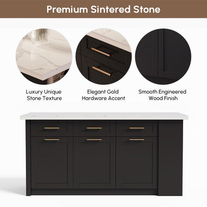 homary 71" White Kitchen Island with Storage Large Kitchen Cabinet with Drawers & Sintered Stone Top Island Table for Dining Room