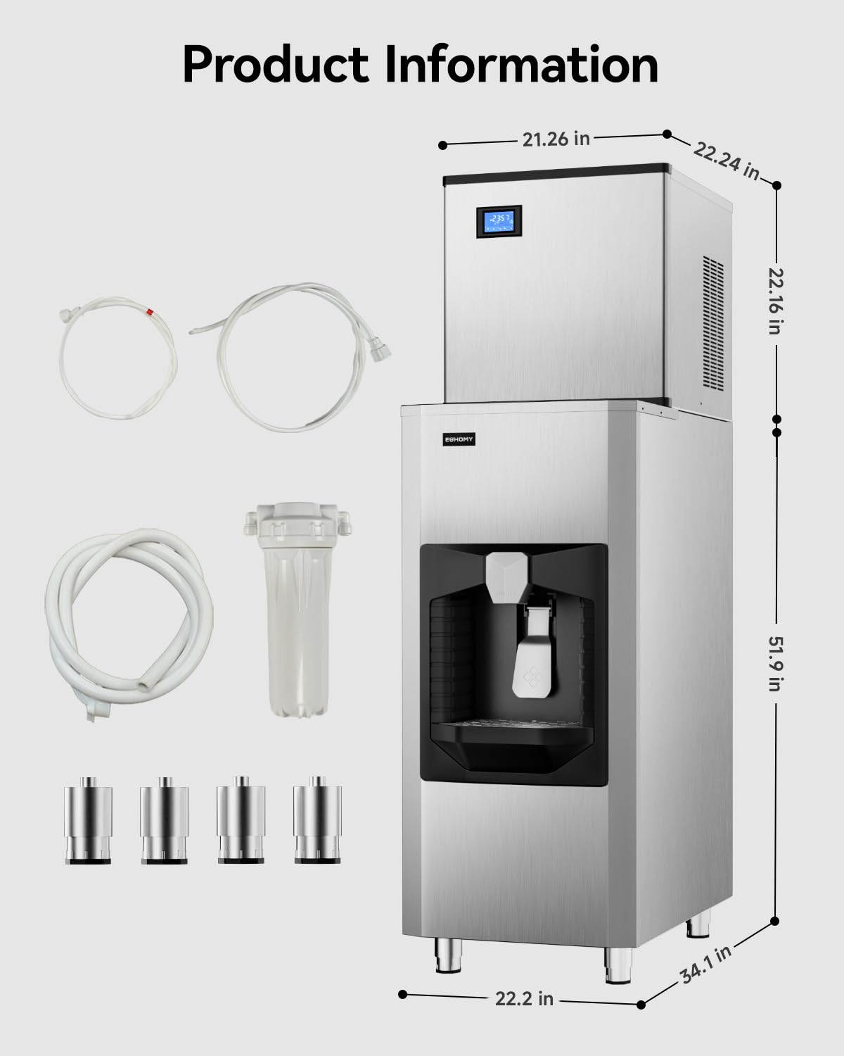 EUHOMY Commercial Ice Maker Machine, Industrial Ice Machine, 250Lbs Storage, Ice Ready in 11-20min, Stainless Steel Ice Maker for Bar/Cafe/Restaurant/Business