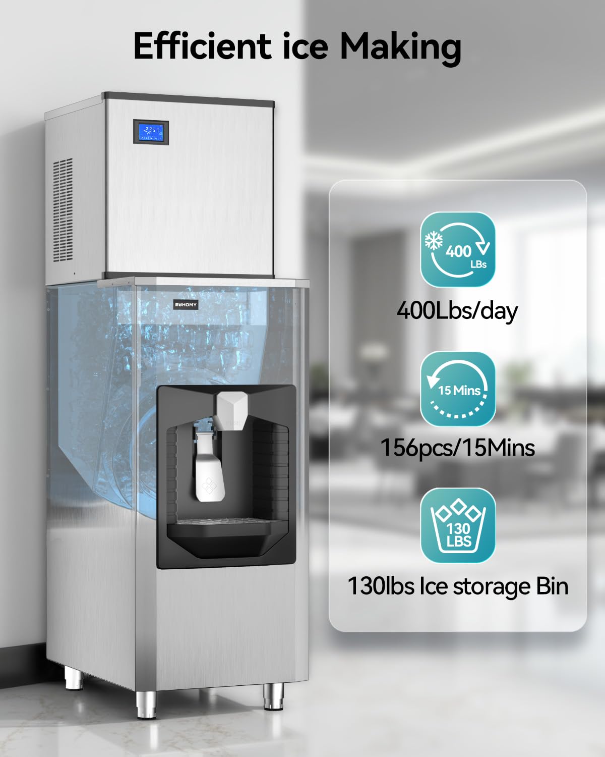 EUHOMY Commercial Ice Maker Machine, Industrial Ice Machine, 250Lbs Storage, Ice Ready in 11-20min, Stainless Steel Ice Maker for Bar/Cafe/Restaurant/Business