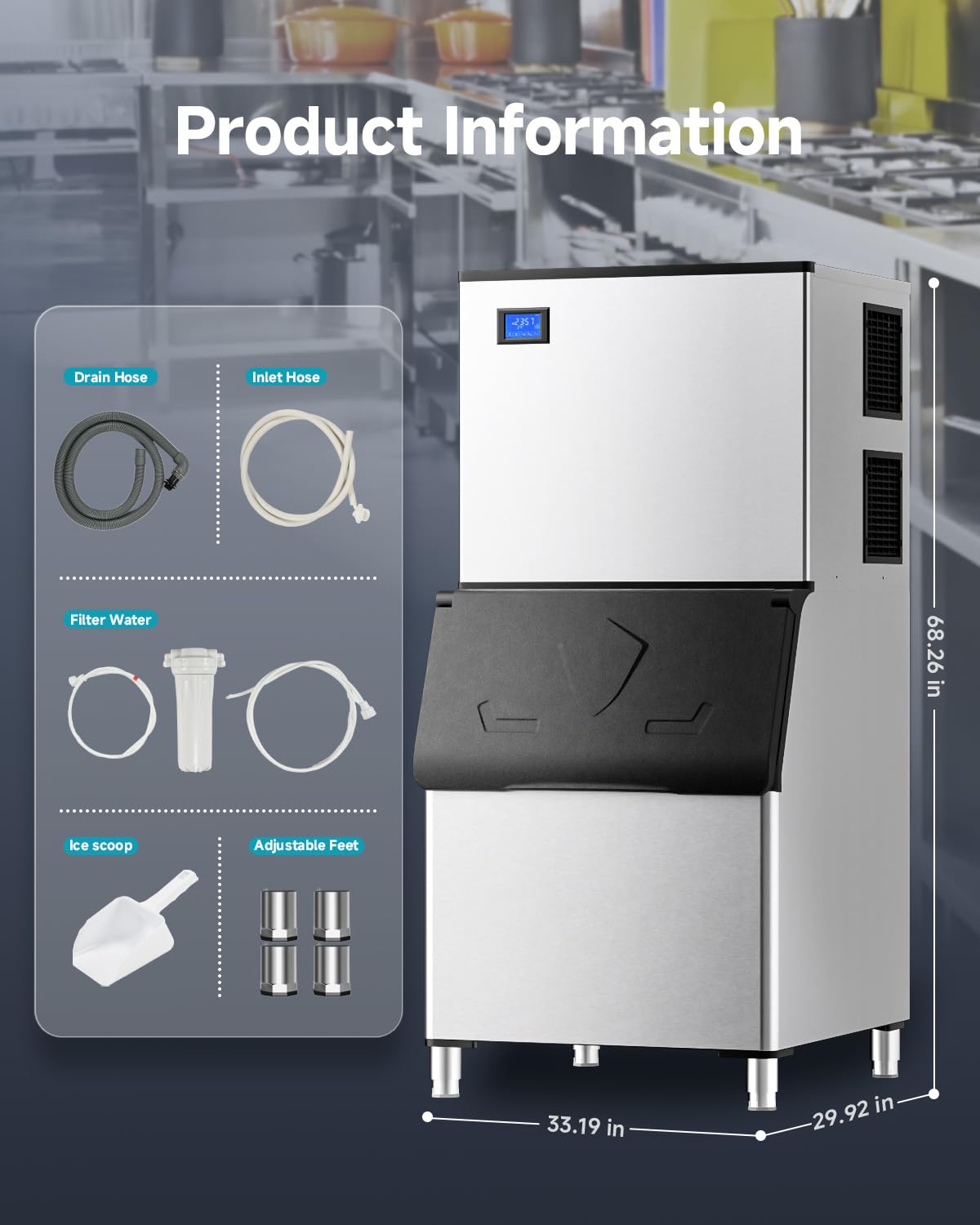 EUHOMY Commercial Ice Maker Machine, Industrial Ice Machine, 250Lbs Storage, Ice Ready in 11-20min, Stainless Steel Ice Maker for Bar/Cafe/Restaurant/Business