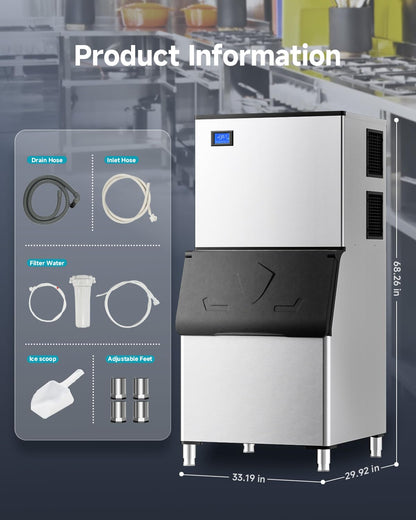 EUHOMY Commercial Ice Maker Machine, Industrial Ice Machine, 250Lbs Storage, Ice Ready in 11-20min, Stainless Steel Ice Maker for Bar/Cafe/Restaurant/Business