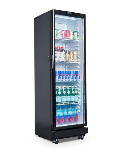 PremiumLevella PRF90DX Glass Door Display Refrigerator Commercial Beverage Cooler Merchandiser With Customizable Lightbox