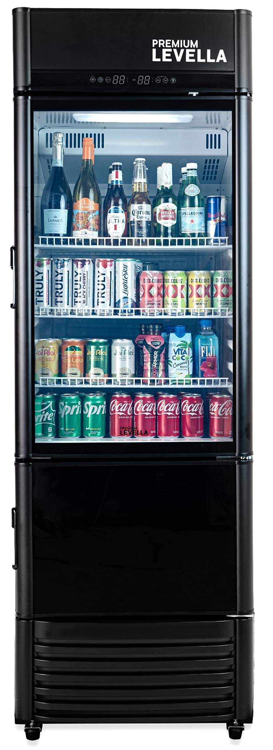 PremiumLevella PRF90DX Glass Door Display Refrigerator Commercial Beverage Cooler Merchandiser With Customizable Lightbox