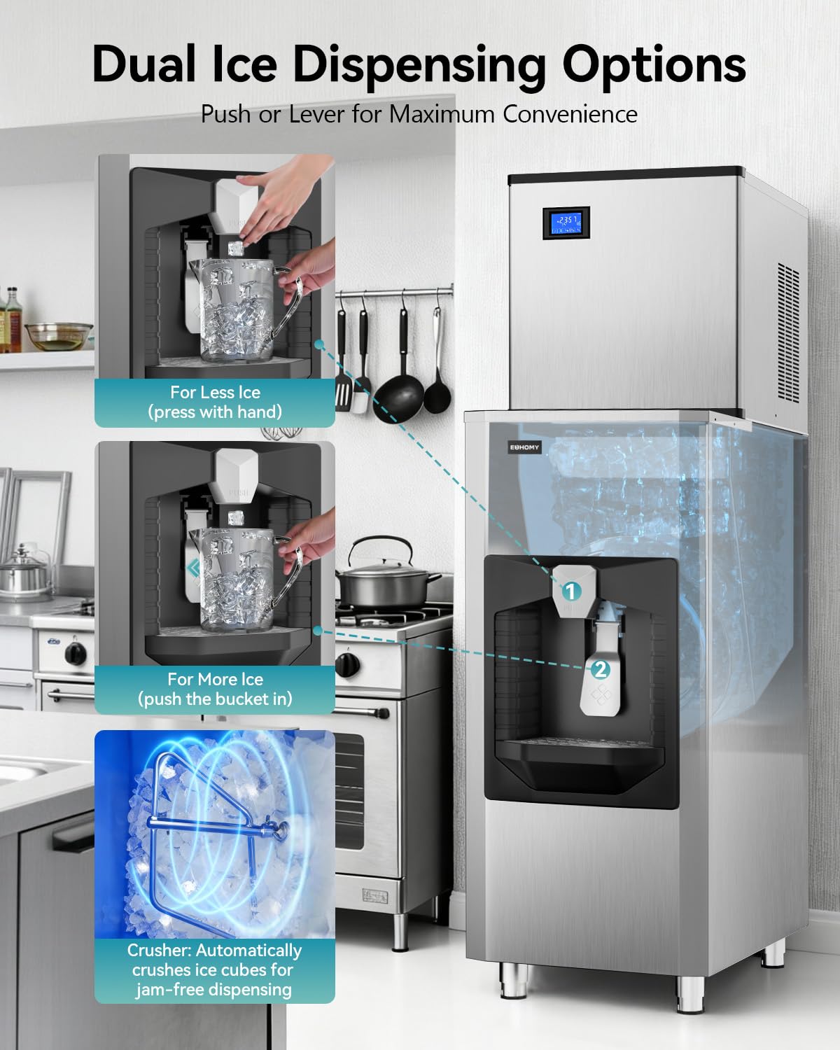 EUHOMY Commercial Ice Maker Machine, Industrial Ice Machine, 250Lbs Storage, Ice Ready in 11-20min, Stainless Steel Ice Maker for Bar/Cafe/Restaurant/Business