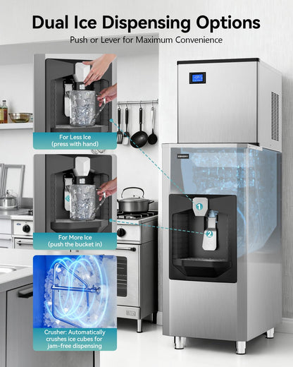 EUHOMY Commercial Ice Maker Machine, Industrial Ice Machine, 250Lbs Storage, Ice Ready in 11-20min, Stainless Steel Ice Maker for Bar/Cafe/Restaurant/Business