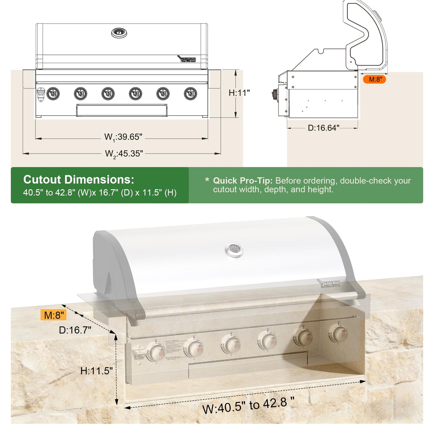 Brand-Man Gas Grill Built-In Head, Natural Gas Convertible