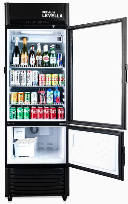 PremiumLevella PRF90DX Glass Door Display Refrigerator Commercial Beverage Cooler Merchandiser With Customizable Lightbox