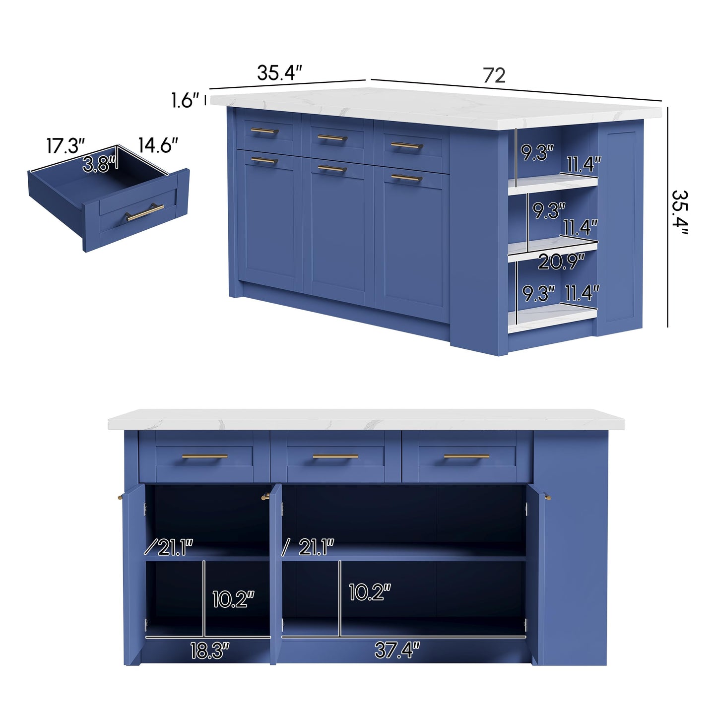 homary 71" White Kitchen Island with Storage Large Kitchen Cabinet with Drawers & Sintered Stone Top Island Table for Dining Room