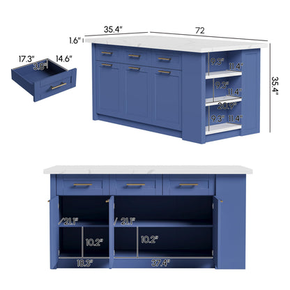 homary 71" White Kitchen Island with Storage Large Kitchen Cabinet with Drawers & Sintered Stone Top Island Table for Dining Room