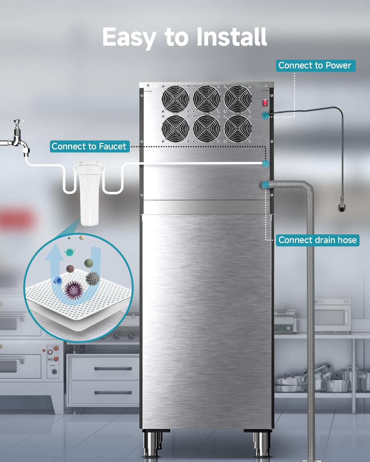 EUHOMY Commercial Ice Maker Machine, Industrial Ice Machine, 250Lbs Storage, Ice Ready in 11-20min, Stainless Steel Ice Maker for Bar/Cafe/Restaurant/Business