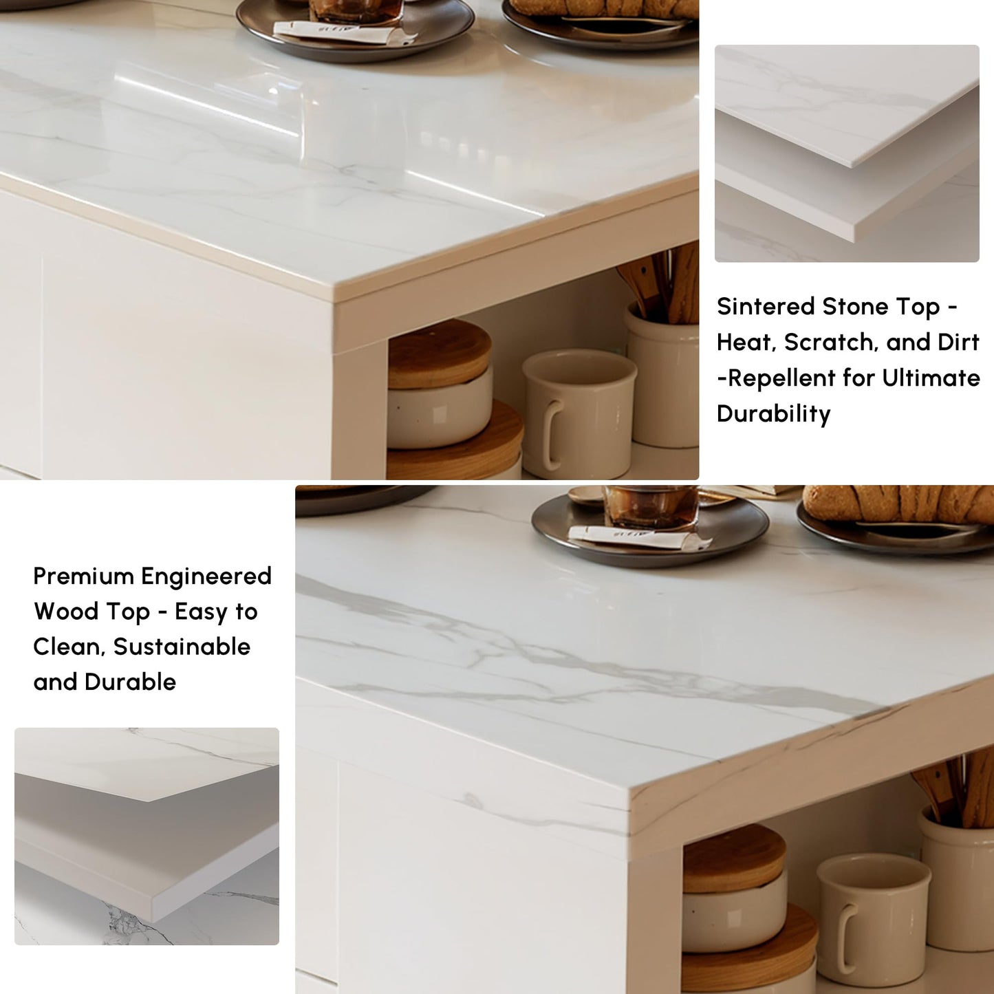 homary 71" White Kitchen Island with Storage Large Kitchen Cabinet with Drawers & Sintered Stone Top Island Table for Dining Room