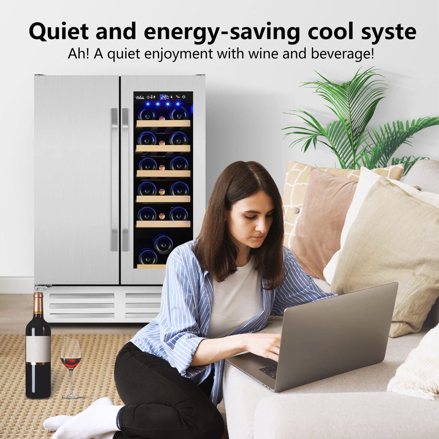 180 Bottles Wine Fridge 24 Inch Dual Zone Wine Cooler Refrigerator Freestanding Wine Refrigerator with Glass Door and Safety Lock, Large Wine Cellar for Home, Office, Kitchen
