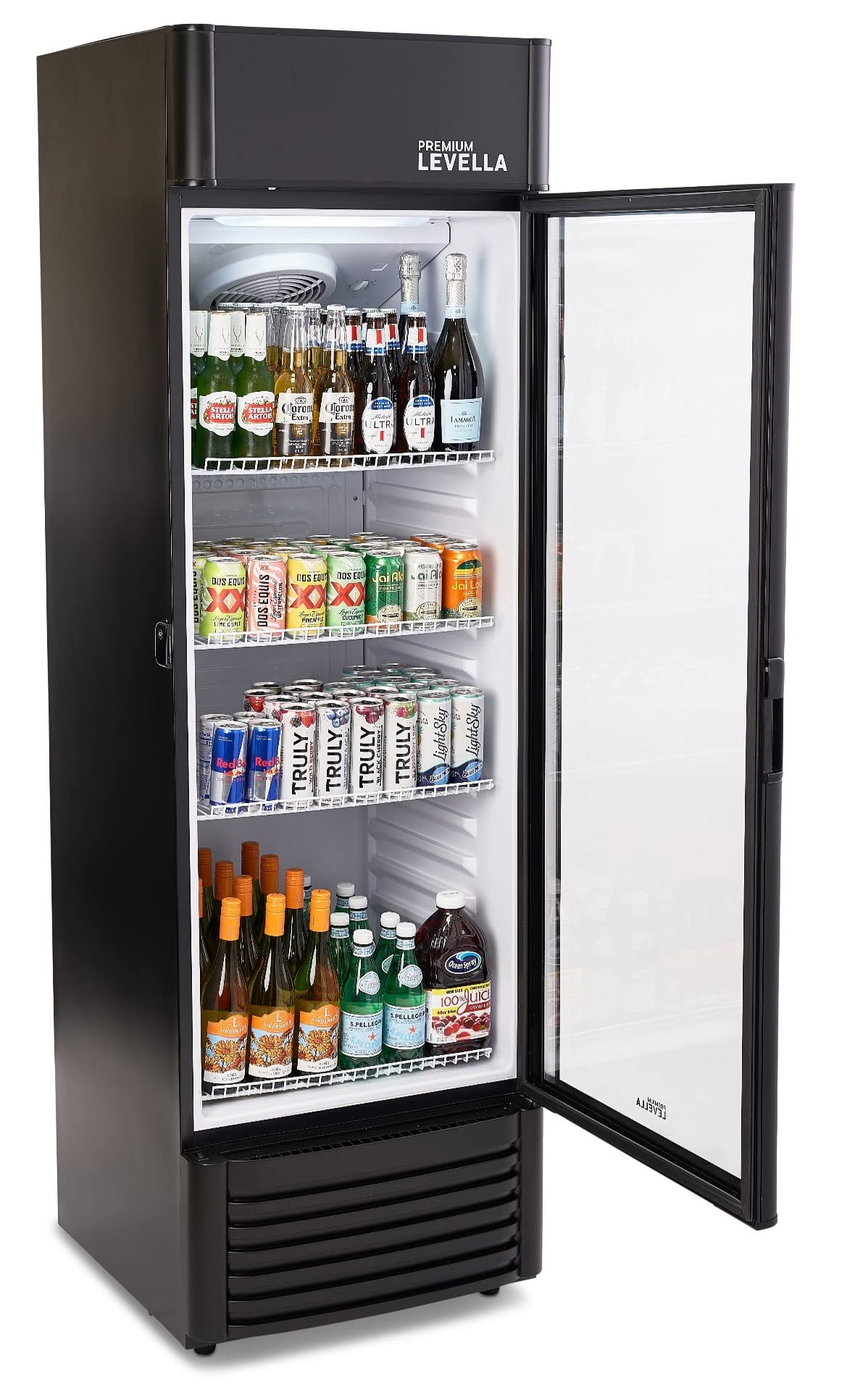 PremiumLevella PRF90DX Glass Door Display Refrigerator Commercial Beverage Cooler Merchandiser With Customizable Lightbox