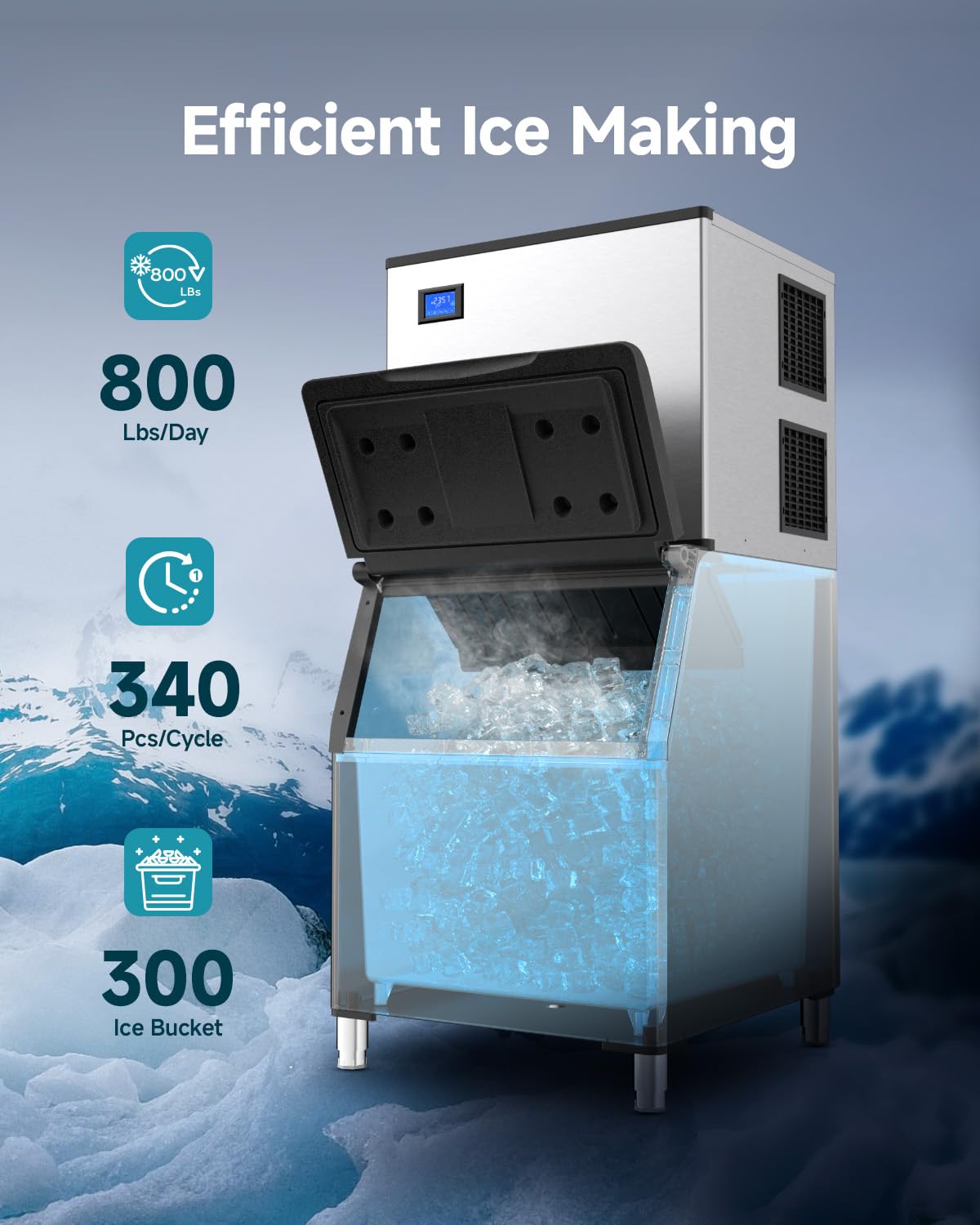 EUHOMY Commercial Ice Maker Machine, Industrial Ice Machine, 250Lbs Storage, Ice Ready in 11-20min, Stainless Steel Ice Maker for Bar/Cafe/Restaurant/Business