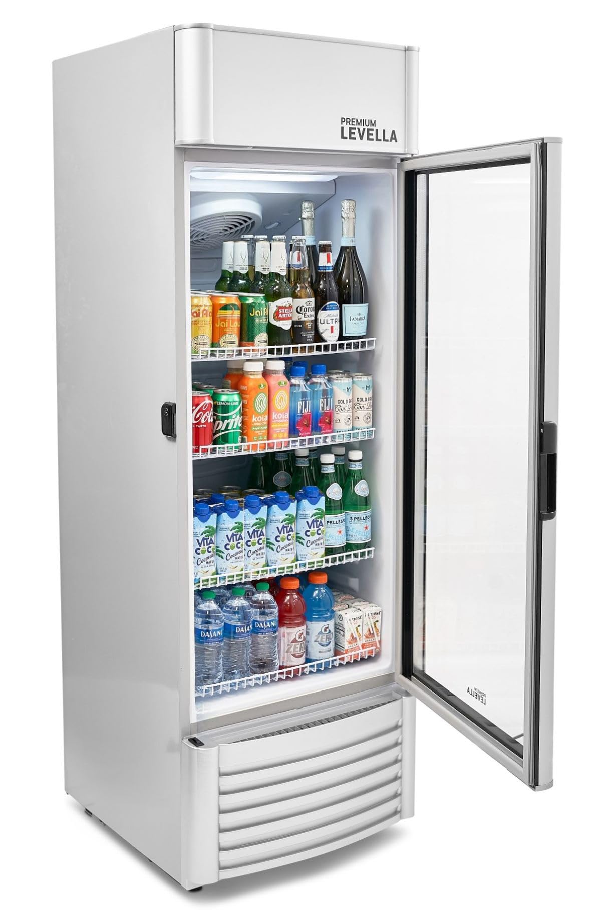 PremiumLevella PRF90DX Glass Door Display Refrigerator Commercial Beverage Cooler Merchandiser With Customizable Lightbox