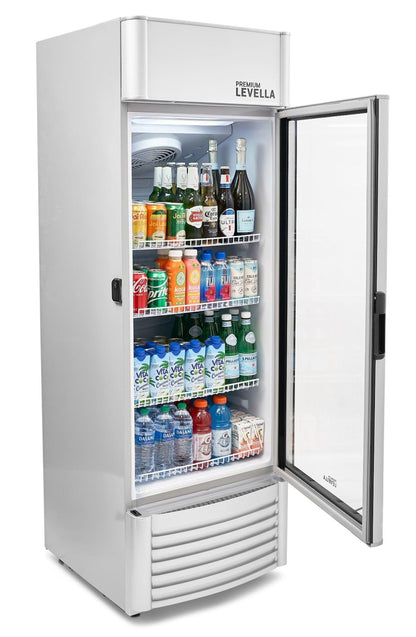 PremiumLevella PRF90DX Glass Door Display Refrigerator Commercial Beverage Cooler Merchandiser With Customizable Lightbox