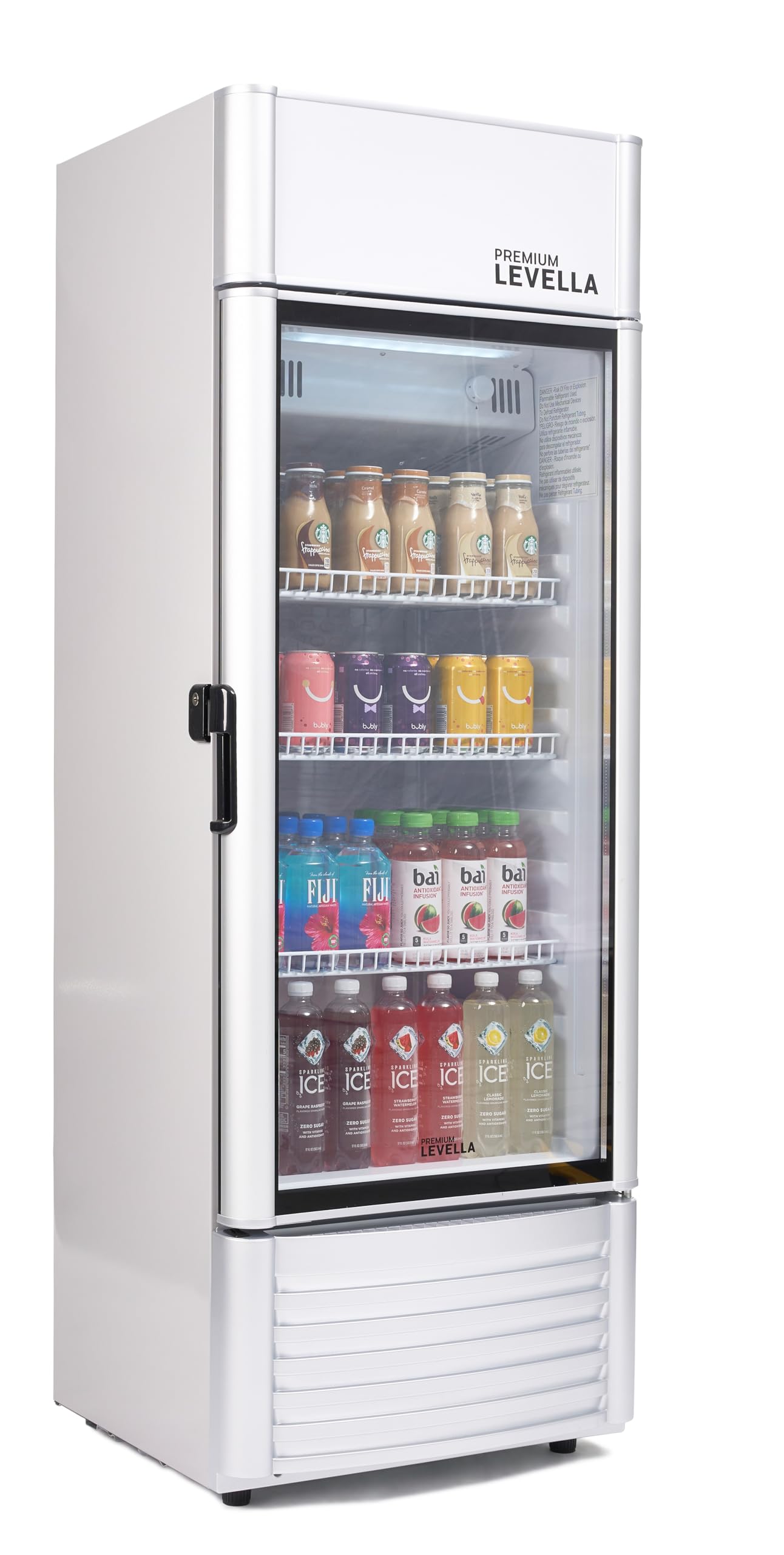 PremiumLevella PRF90DX Glass Door Display Refrigerator Commercial Beverage Cooler Merchandiser With Customizable Lightbox