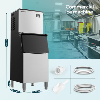 EUHOMY Commercial Ice Maker Machine, Industrial Ice Machine, 250Lbs Storage, Ice Ready in 11-20min, Stainless Steel Ice Maker for Bar/Cafe/Restaurant/Business