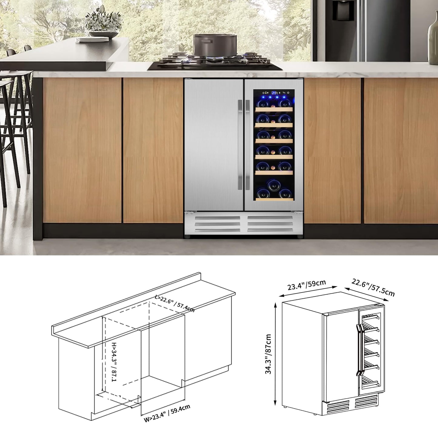 180 Bottles Wine Fridge 24 Inch Dual Zone Wine Cooler Refrigerator Freestanding Wine Refrigerator with Glass Door and Safety Lock, Large Wine Cellar for Home, Office, Kitchen