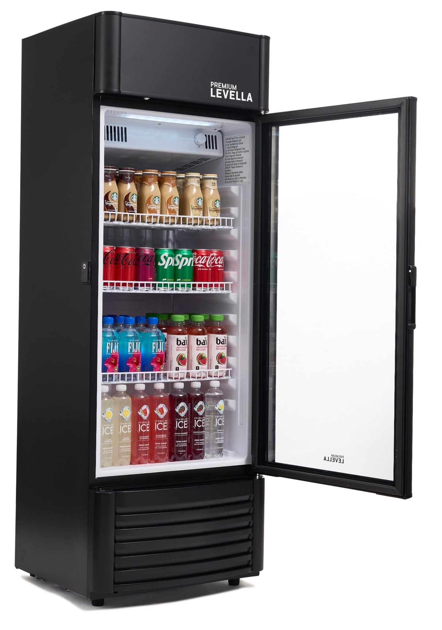 PremiumLevella PRF90DX Glass Door Display Refrigerator Commercial Beverage Cooler Merchandiser With Customizable Lightbox