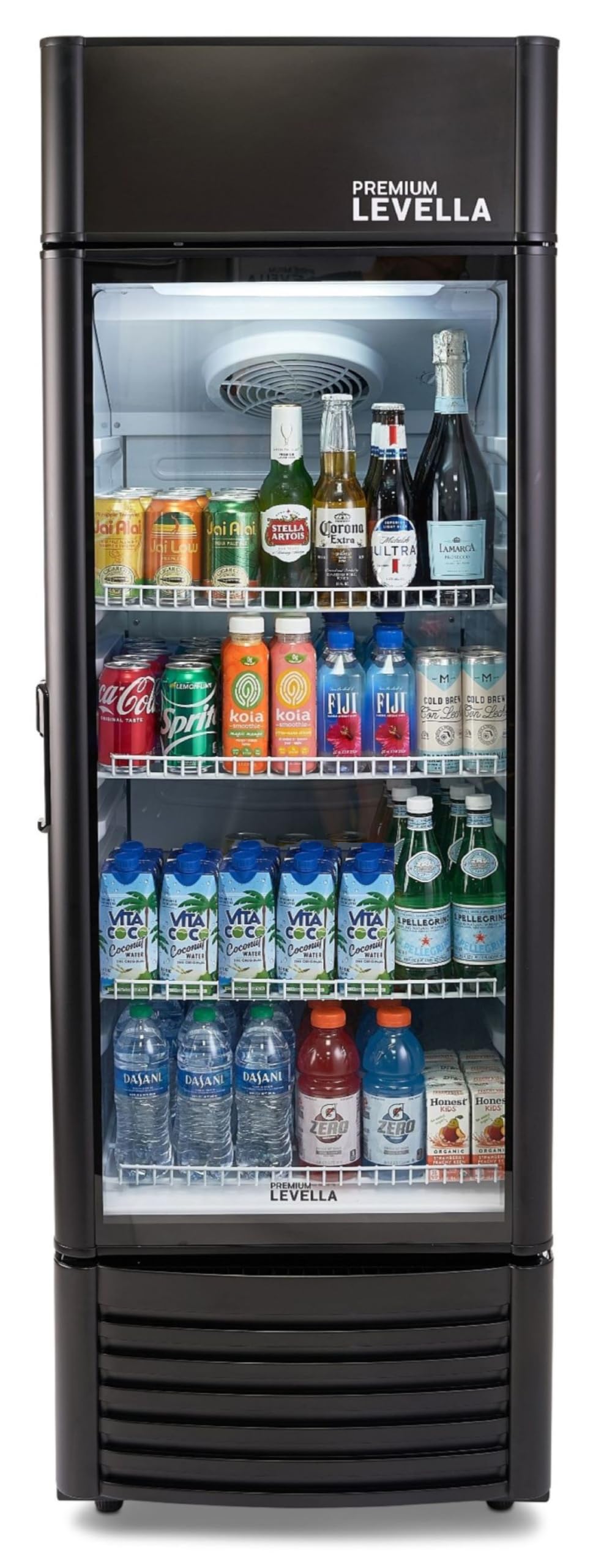 PremiumLevella PRF90DX Glass Door Display Refrigerator Commercial Beverage Cooler Merchandiser With Customizable Lightbox