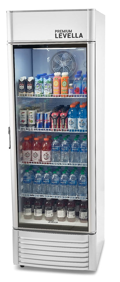 PremiumLevella PRF90DX Glass Door Display Refrigerator Commercial Beverage Cooler Merchandiser With Customizable Lightbox
