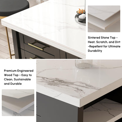 homary 71" White Kitchen Island with Storage Large Kitchen Cabinet with Drawers & Sintered Stone Top Island Table for Dining Room