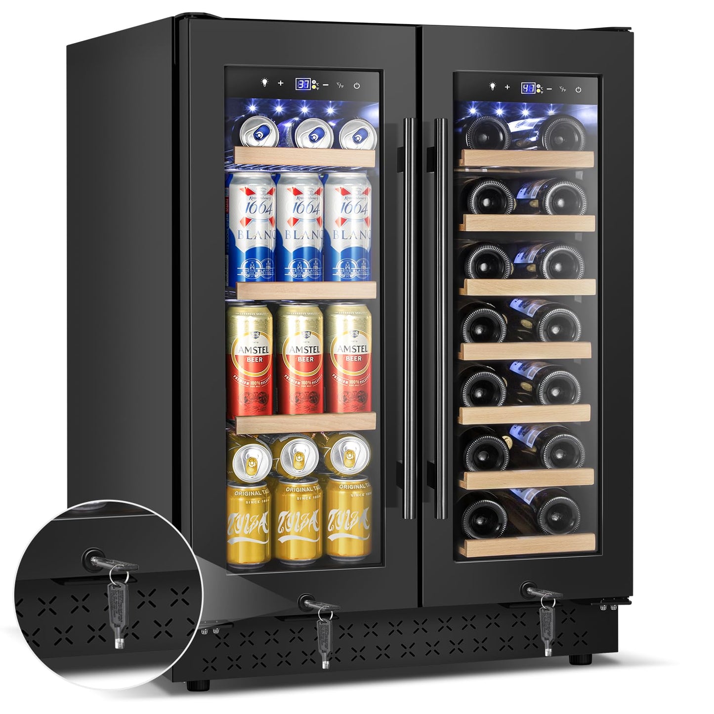 180 Bottles Wine Fridge 24 Inch Dual Zone Wine Cooler Refrigerator Freestanding Wine Refrigerator with Glass Door and Safety Lock, Large Wine Cellar for Home, Office, Kitchen