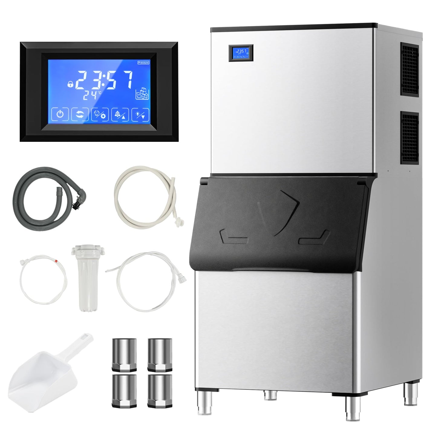 EUHOMY Commercial Ice Maker Machine, Industrial Ice Machine, 250Lbs Storage, Ice Ready in 11-20min, Stainless Steel Ice Maker for Bar/Cafe/Restaurant/Business