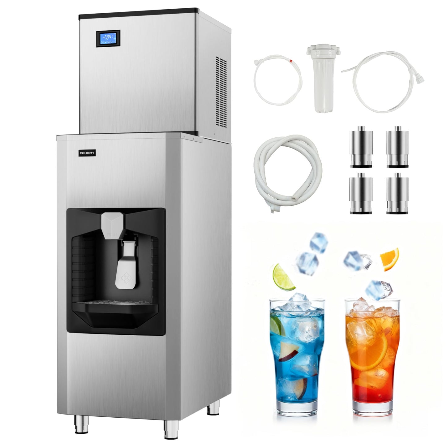 EUHOMY Commercial Ice Maker Machine, Industrial Ice Machine, 250Lbs Storage, Ice Ready in 11-20min, Stainless Steel Ice Maker for Bar/Cafe/Restaurant/Business