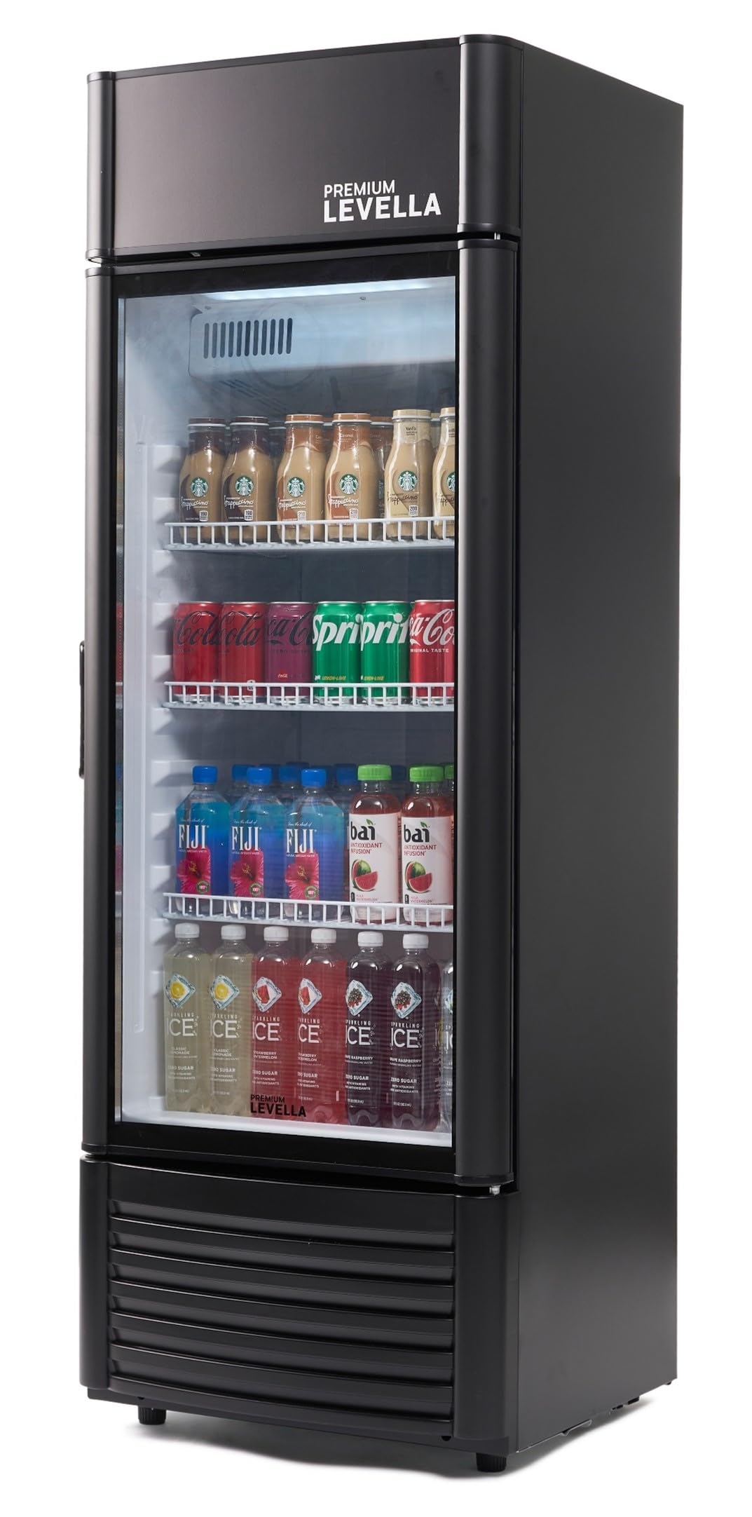 PremiumLevella PRF90DX Glass Door Display Refrigerator Commercial Beverage Cooler Merchandiser With Customizable Lightbox