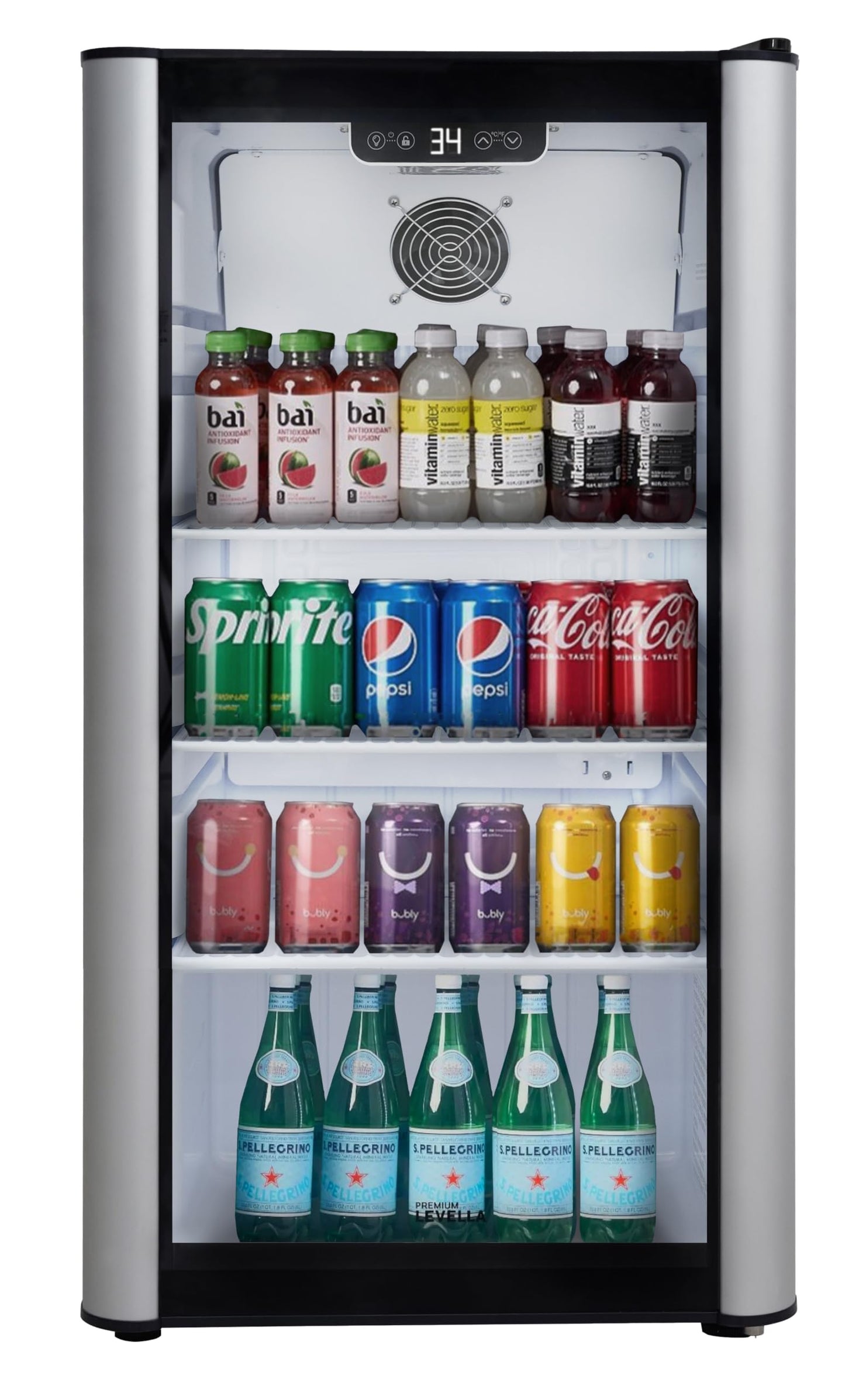 PremiumLevella PRF90DX Glass Door Display Refrigerator Commercial Beverage Cooler Merchandiser With Customizable Lightbox