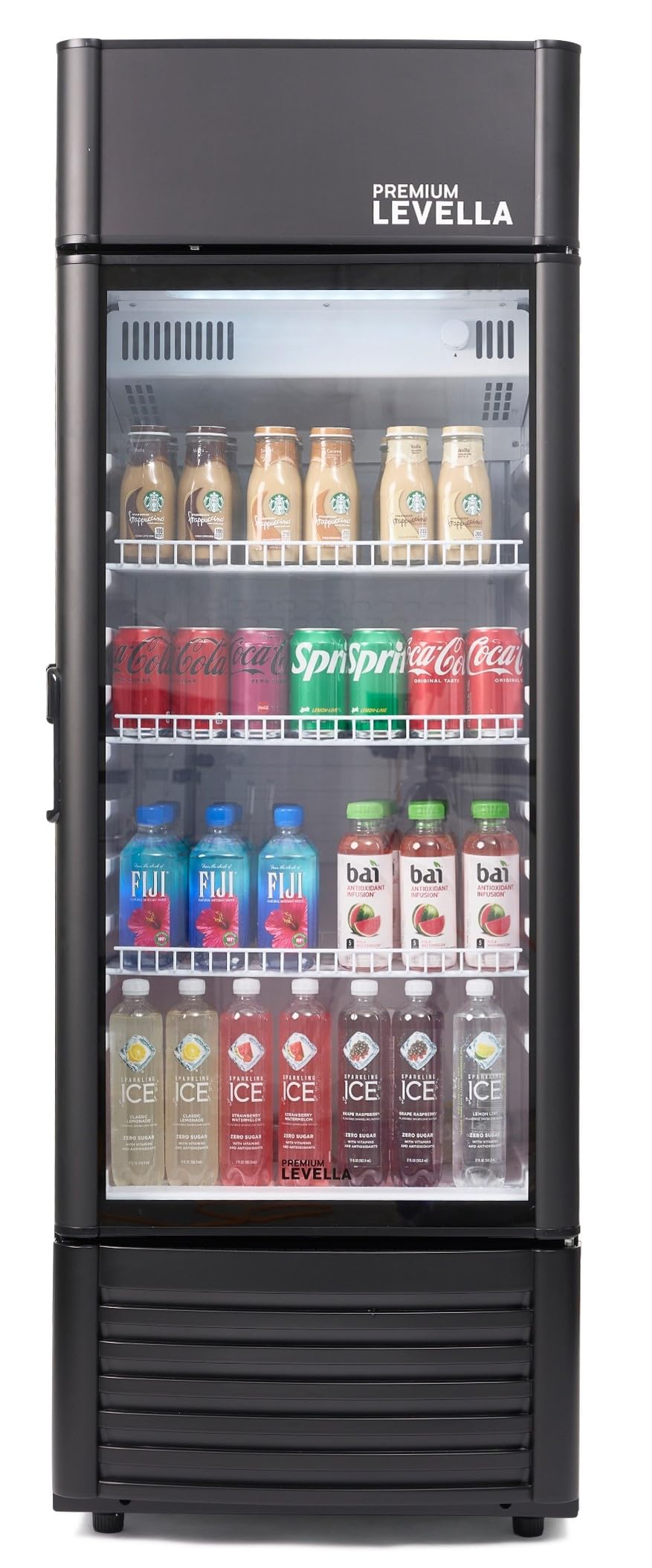 PremiumLevella PRF90DX Glass Door Display Refrigerator Commercial Beverage Cooler Merchandiser With Customizable Lightbox