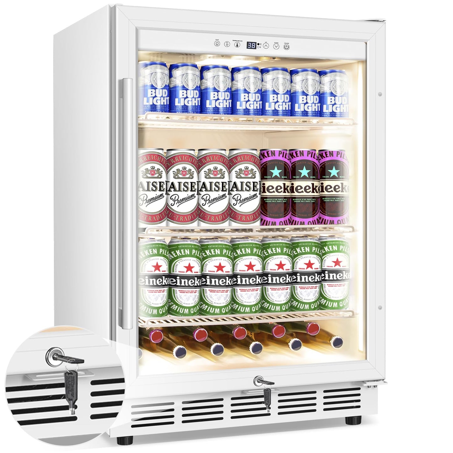 180 Bottles Wine Fridge 24 Inch Dual Zone Wine Cooler Refrigerator Freestanding Wine Refrigerator with Glass Door and Safety Lock, Large Wine Cellar for Home, Office, Kitchen