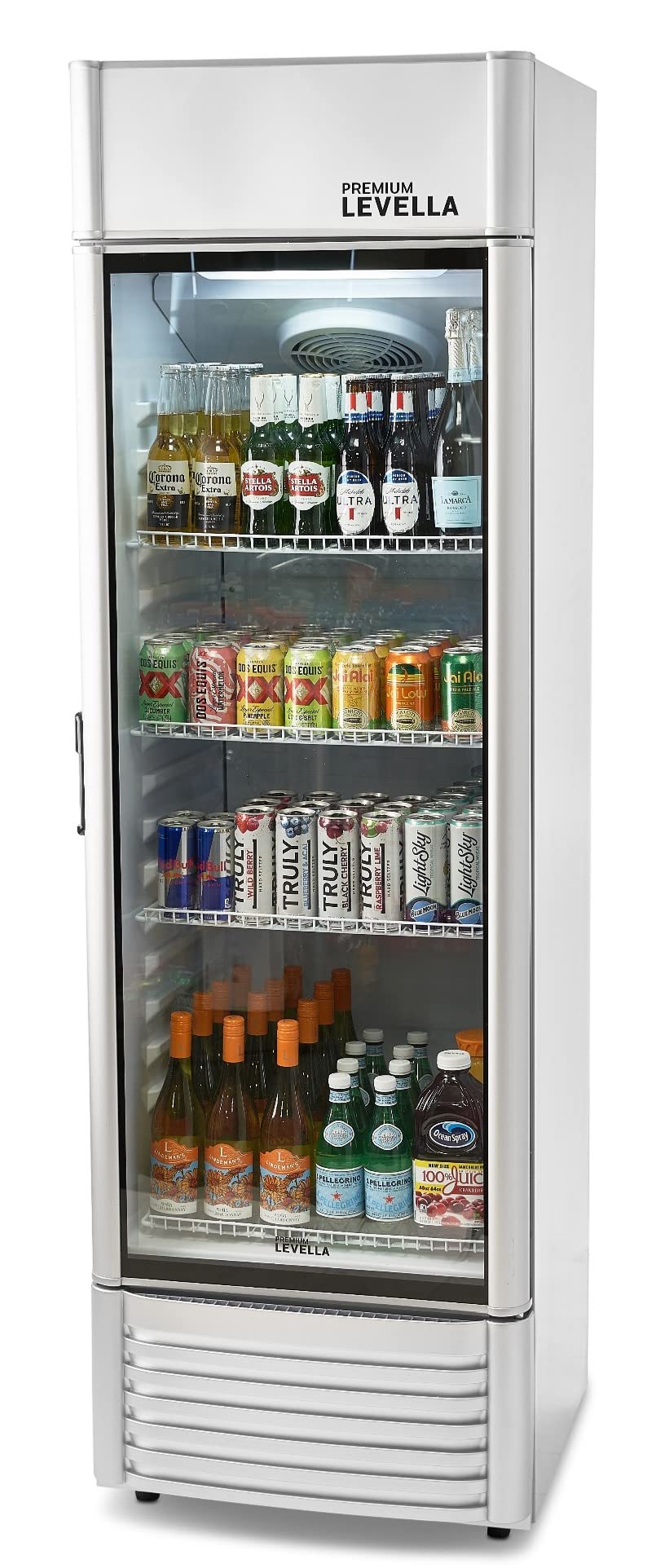PremiumLevella PRF90DX Glass Door Display Refrigerator Commercial Beverage Cooler Merchandiser With Customizable Lightbox