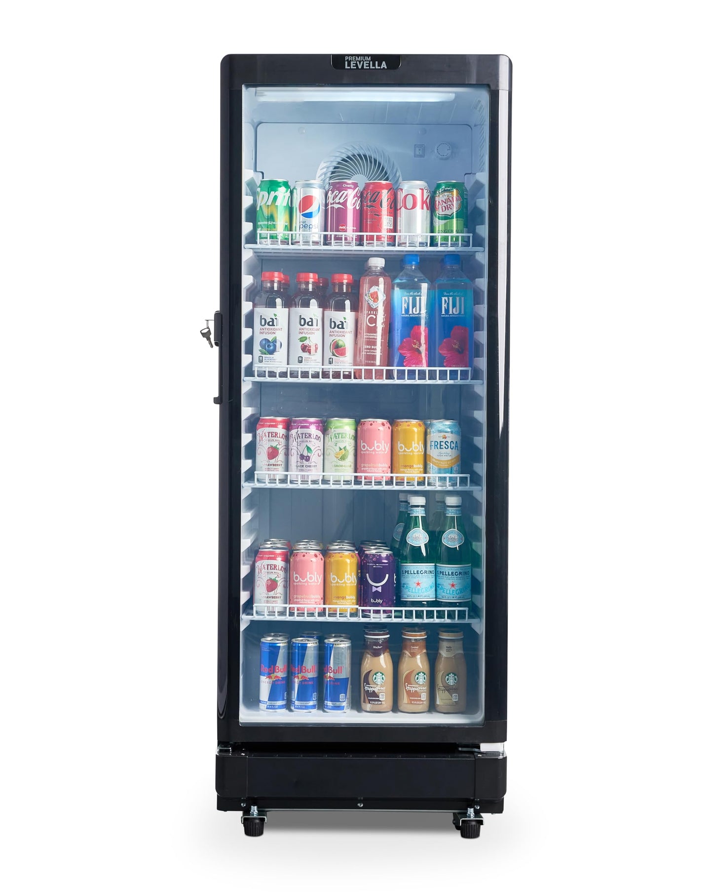 PremiumLevella PRF90DX Glass Door Display Refrigerator Commercial Beverage Cooler Merchandiser With Customizable Lightbox