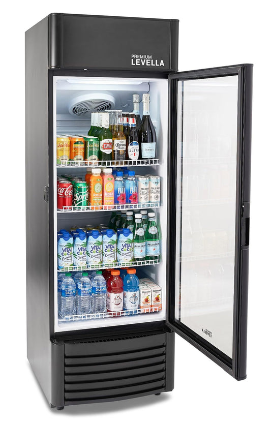 PremiumLevella PRF90DX Glass Door Display Refrigerator Commercial Beverage Cooler Merchandiser With Customizable Lightbox