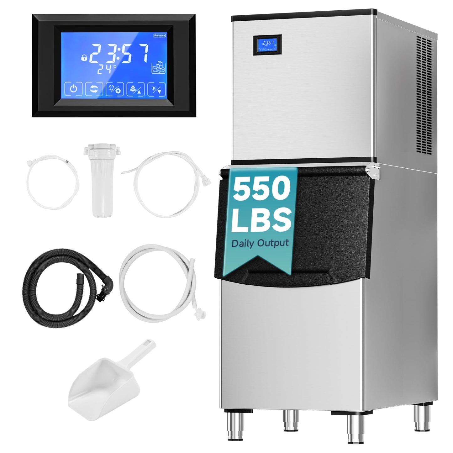 EUHOMY Commercial Ice Maker Machine, Industrial Ice Machine, 250Lbs Storage, Ice Ready in 11-20min, Stainless Steel Ice Maker for Bar/Cafe/Restaurant/Business