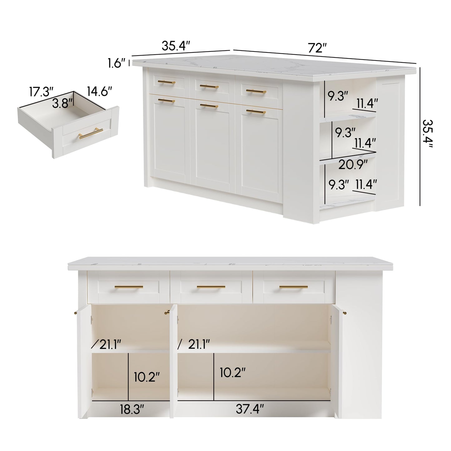 homary 71" White Kitchen Island with Storage Large Kitchen Cabinet with Drawers & Sintered Stone Top Island Table for Dining Room