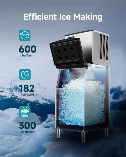 EUHOMY Commercial Ice Maker Machine, Industrial Ice Machine, 250Lbs Storage, Ice Ready in 11-20min, Stainless Steel Ice Maker for Bar/Cafe/Restaurant/Business