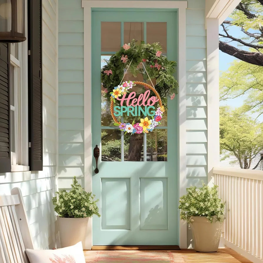 Wooden Spring Welcome Door Wreath