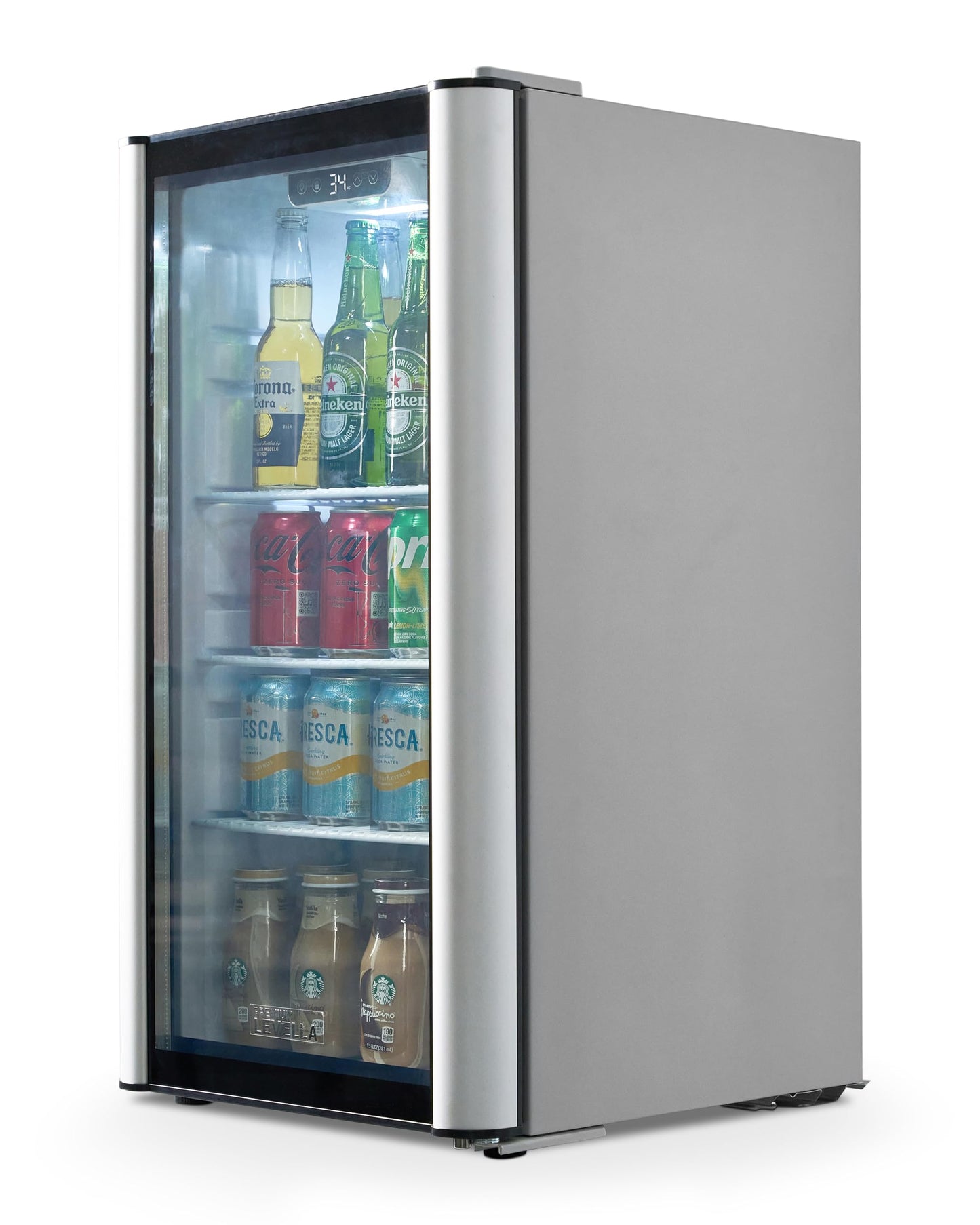 PremiumLevella PRF90DX Glass Door Display Refrigerator Commercial Beverage Cooler Merchandiser With Customizable Lightbox